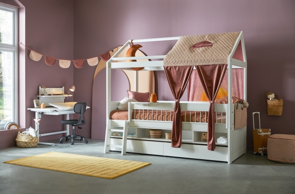 Life Time Kidsrooms kinderslaapkamers en tienerslaapkamers. Kajuitbed met hemelopbouw