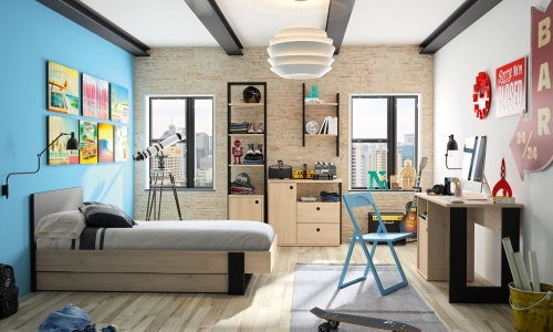 Model Duplex van Gami. Ledikant met slaapladen en bureau