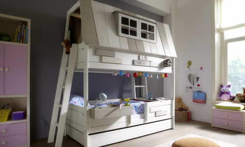 Life Time Kidsrooms kinderslaapkamers en tienerslaapkamers model Hangout. Boven om te spelen en beneden om te slapen