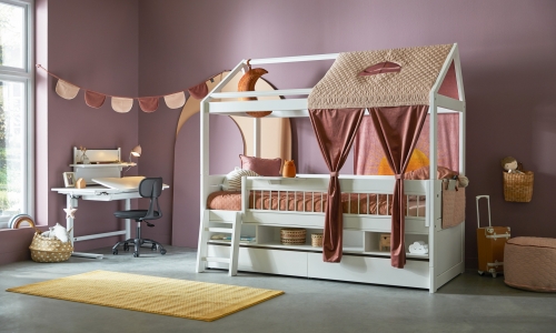 Life Time Kidsrooms kinderslaapkamers en tienerslaapkamers. Kajuitbed met hemelopbouw