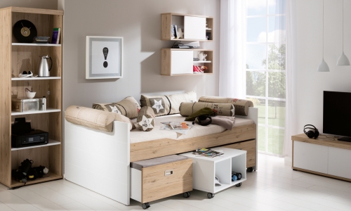 Bedbank fionn 90x200 met rolboxen en openvakken kast